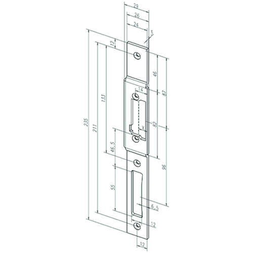 TETIERE 26B pr GÂCHE ÉLECTRIQUE PROFIX2 alu - 235x24x3mm - DDR - angles droits - inox Photo du produit BIGPIC L