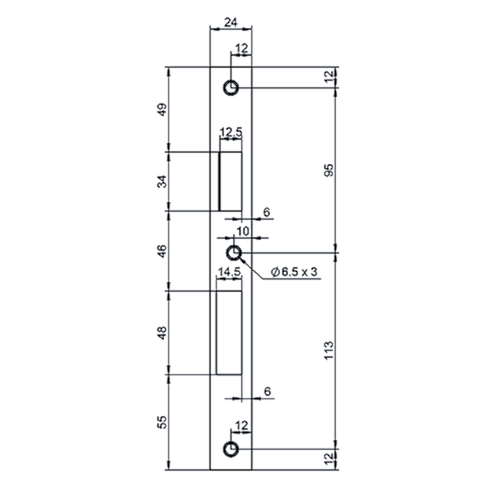 GÂCHE PLANE CENTRALE sans lèvre 232x24x3mm - chromé satiné - coins droits Photo du produit BIGPIC L