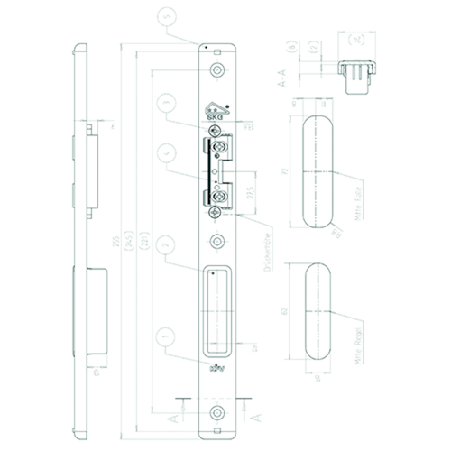 GÂCHE CENTRALE USB 25-08-24ERH/41R-M-SKG 2 bois 12mm - axe13mm - falz24mm - DinDR - inox Photo du produit BIGPIC L