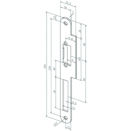 TETIERE 66B pr GÂCHE ÉLECTRIQUE PROFIX2 250x24x3mm - lèvre 35,3mm - G/DR - arrondi - inox Photo du produit