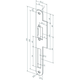 TETIERE 67B pr GÂCHE ÉLECTRIQUE PROFIX2 250x24x3mm - lèvre 40,3mm - G/DR - arrondi - inox Photo du produit