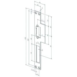 TETIERE 14C pr GÂCHE ÉLECTRIQUE PROFIX2 250x25x3mm - lèvre 44mm - G/DR - angles dro - inox Photo du produit