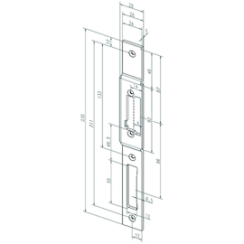 TETIERE 26B pr GÂCHE ÉLECTRIQUE PROFIX2 alu - 235x24x3mm - DDR - angles droits - inox Photo du produit