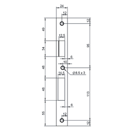 GÂCHE PLANE CENTRALE sans lèvre 232x24x3mm - chromé satiné - coins droits Photo du produit