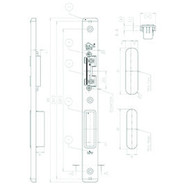 GÂCHE CENTRALE USB 25-08-24ERH/41R-M-SKG 2 bois 12mm - axe13mm - falz24mm - DinDR - inox Photo du produit