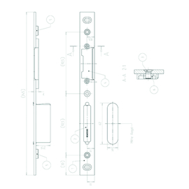 GÂCHE CENTRALE EURO F22x3 SKG2 pr gâche électr. inox - Din D - règlable Photo du produit