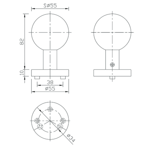 BOUTON RONDE FIXE SUR ROSACE stand alone greenteQ inox -  Ø55 - H92mm  - excl fix - rosØ55x10mm Photo du produit BIGSKZ L