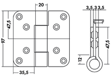 CHARNIERE VARIANT VN2929/100  nœud Ø20mm - lame 100x95x3,5mm - inox - 100kg Photo du produit BIGSKZ L