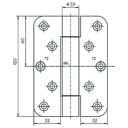 CHARNIERE VARIANT VN2929/120 noeud Ø20mm - lames 120x84x3,5mm - inox - 120kg Photo du produit BIGSKZ L