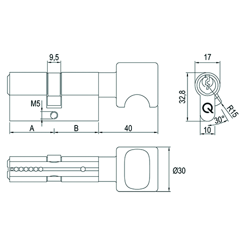 CYLINDRE A BOUTON greenteQ  60/B55 - CD - 3 cles Photo du produit BIGSKZ L