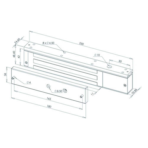 VENTOUSE ELECTROMAGN. applique 300kg simple vantail - avec signalisation LED Photo du produit BIGSKZ L