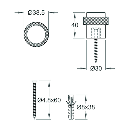 BUTOIR DE PORTE 2004/BL Ø30mm H40mm - noir structure - incl fix Photo du produit BIGSKZ L