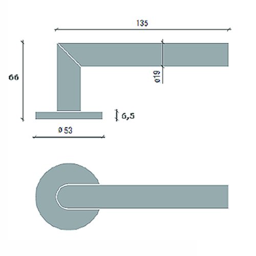 BEQUILLE+ROSACE TL3104 L-90° CLASSE 3 PANIQ Ø19x135mm - rosace Ø53x6 - carré 9mm - inox Photo du produit BIGSKZ L