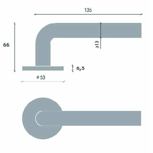 BEQUILLE+ROSACE TL3102 L-arrondi CLASSE 3  Ø19x135mm - ros. Ø53x6,5 - carré 8mm - inox Photo du produit BIGSKZ L