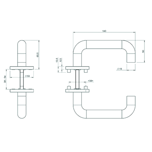 BEQUILLE+ROSACE TL3106 U-arrondi CLASSE 3 FR215 - Ø19x140mm - ros. Ø53x6,5 - carré 8mm -inox Photo du produit BIGSKZ L