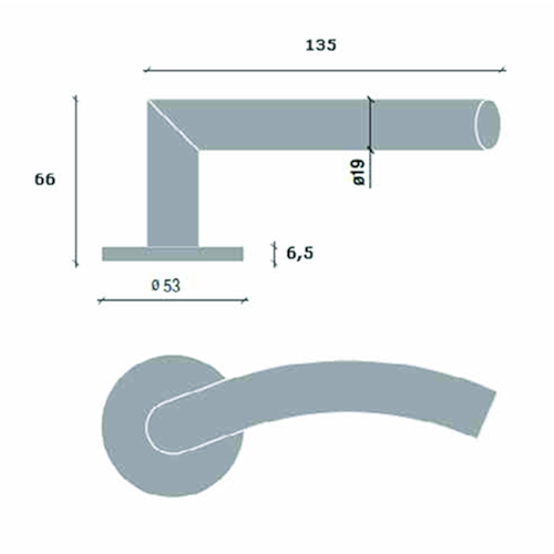 BEQUILLE+ROSACE TL3109 CLASSE 3 Ø19x135mm - ros. Ø53x6,5 - L-courbé 90° - inox Photo du produit BIGSKZ L