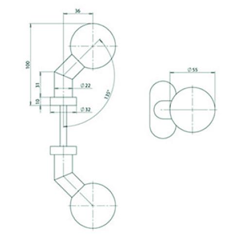 BOUTON RONDE TL0145 TOURN SUR ROSACE inox - tournant droite - Ø55 - H85mm - rosØ53x7mm Photo du produit BIGSKZ L