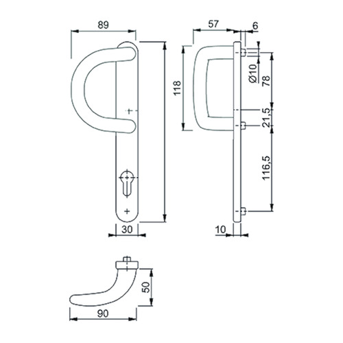DEMI-GN TIRANT 538G EXT. 3347 92PZ - H245xL30xE10 - noir mat - ép. 72-82mm Photo du produit BIGSKZ L