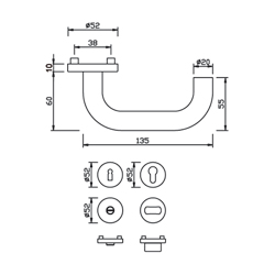 GN DE PORTE COMPACT 60L U-arrondi PZ Ø20 - ép.37-42 - sousc. pvc - inox Photo du produit BIGSKZ L