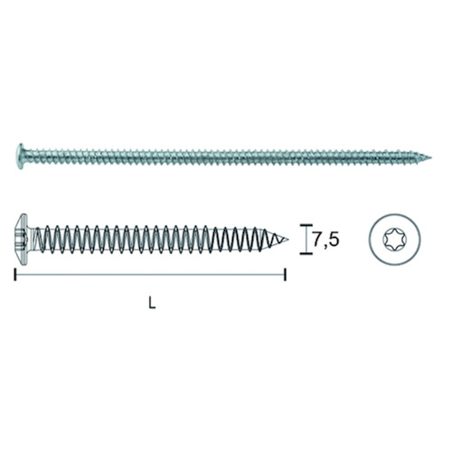 KOZIJNSCHROEF Qtec T30 7,5x302mm - platte kop - verzinkt Productafbeelding BIGPIC L
