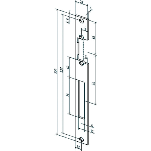 SLUITPLAAT 690 vr ELECTRISCHE DEUROPENER PROFIX2 250x24x3mm - open - L/R - rechte hoeken - inox Productafbeelding BIGPIC L