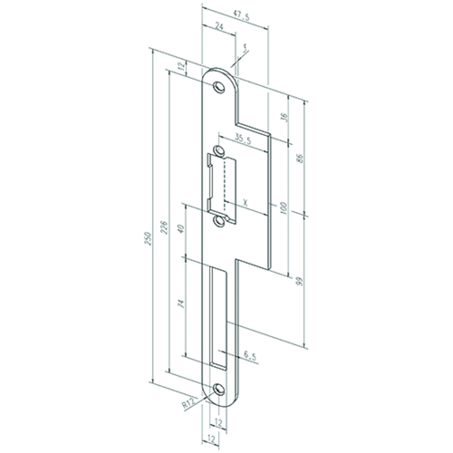 VLAKKE SLUITPLAAT DN 52 PROFIX2 250x24x3mm - lip 47,5mm - L/R - afgerond - inox Productafbeelding BIGPIC L