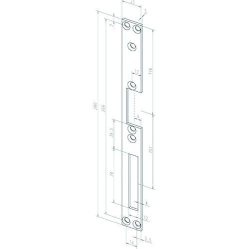 SLUITPLAAT 028 vr ELECTRISCHE DEUROPENER 131(FF) 280x25x3mm - open - DR - rechte hoeken - inox Productafbeelding BIGPIC L