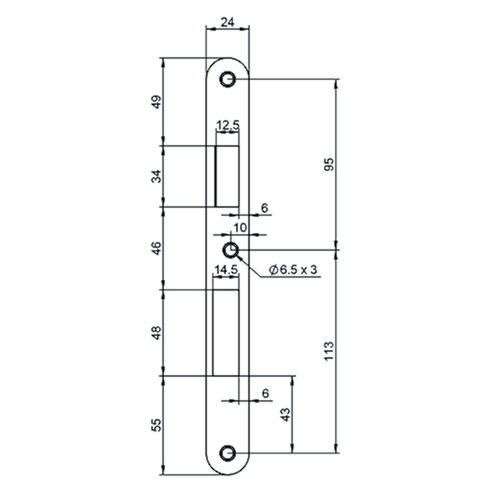 VLAKKE SLUITPLAAT DN ABEA325 232x24x3mm - chroom satiné - afgerond Productafbeelding BIGPIC L