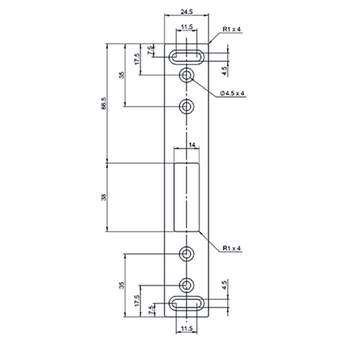 SLUITPLAAT HAAK ABEA306  152x24,5x2mm - chroom satiné - rechte hoeken Productafbeelding BIGPIC L