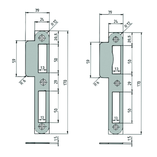 VLAKKE SLUITPLAAT DN 5-01 project 170x24/39x1,5mm - L/R - AH - inox Productafbeelding BIGPIC L