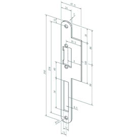 VLAKKE SLUITPLAAT DN 52 PROFIX2 250x24x3mm - lip 47,5mm - L/R - afgerond - inox Productafbeelding