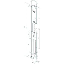 SLUITPLAAT 028 vr ELECTRISCHE DEUROPENER 131(FF) 280x25x3mm - open - DR - rechte hoeken - inox Productafbeelding