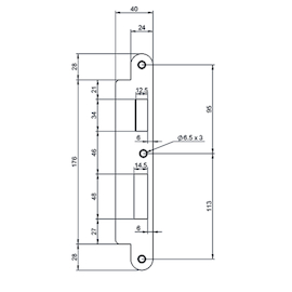 VLAKKE SLUITPLAAT DN Z09XSBL ABEA322 232x24/40x3mm - L/R - AH - verchroomd Productafbeelding