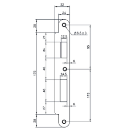 VLAKKE SLUITPLAAT DN Z09XSBL ABEA324 232x24/32x3mm - L/R - AH - verchroomd Productafbeelding