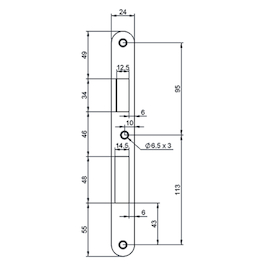 VLAKKE SLUITPLAAT DN ABEA325 232x24x3mm - chroom satiné - afgerond Productafbeelding