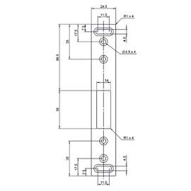 SLUITPLAAT HAAK ABEA306  152x24,5x2mm - chroom satiné - rechte hoeken Productafbeelding