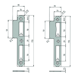 VLAKKE SLUITPLAAT DN 5-01 project 170x24/39x1,5mm - L/R - AH - inox Productafbeelding