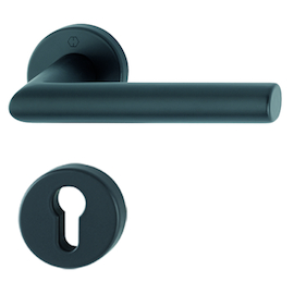 *DEURKRUKGN AMSTERDAM 1400Z L-gelast PZ-snelstift-dd37-42mm-F9714 zwart mat-ronde rozet Productafbeelding