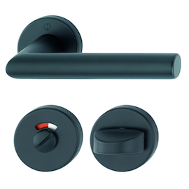 *DEURKRUKGN AMSTERDAM 1400Z L-gelast WC r/w -dd37-42mm-F9714 zwart mat-ronde rozet Productafbeelding