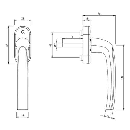 RAAMGREEP FG10.AL standaard greenteQ 90° - stift 7x37mm - R9016 wit - incl bev M5x45mm Productafbeelding BIGSKZ L