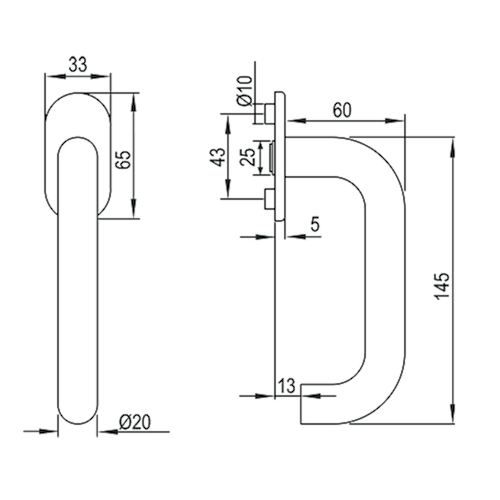 RAAMGREEP FG60.FRS.ER vlakke rozet greenteQ 90° - Ø20mm - 7x24-42mm - inox - incl bev Productafbeelding BIGSKZ L