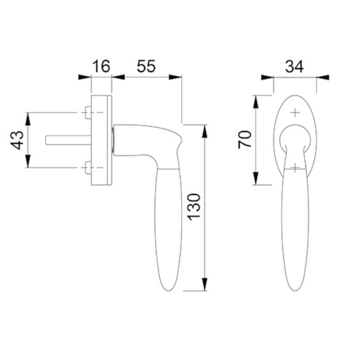RAAMGREEP ATHINAI Secustik 7x32-42 - 90° - chroom/rvs - M5x50 Productafbeelding BIGSKZ L