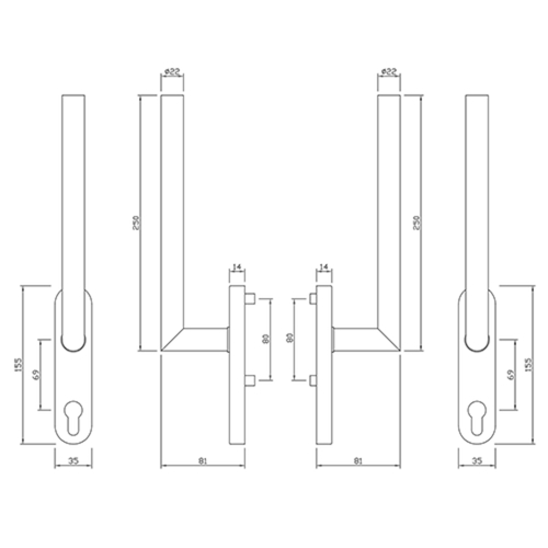 HEFSCHUIFGREEP DUBBEL HSTG 61.ER greenteQ 180° - Ø22mm - L-gelast - PZ - inox - excl bev Productafbeelding BIGSKZ L