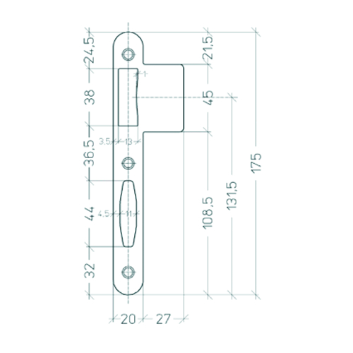 VLAKKE SLUITPLAAT DN PT10 meerpunt litto 175x20/47x2,75mm - L/R - AH - zilver gelakt Productafbeelding BIGSKZ L