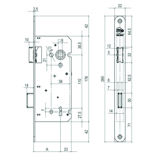 INSTEEKSLOT A1353V21 DN excl sluitplaat industriev 50E - 110BB - L/R - gelakt - 1toers - AH Productafbeelding BIGSKZ L