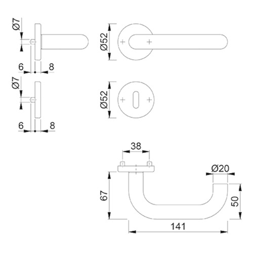 DEURKRUKGN 138Z/42KV U-afgerond PARIS excl sleutelplaat - snelstift - dd37-42mm - inox Productafbeelding BIGSKZ L