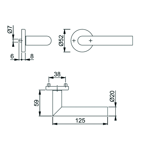 DEURKRUK GATDEEL 1400 L-gelast AMSTERDAM snelstift - excl krukrozet - inox zwart mat Productafbeelding BIGSKZ L