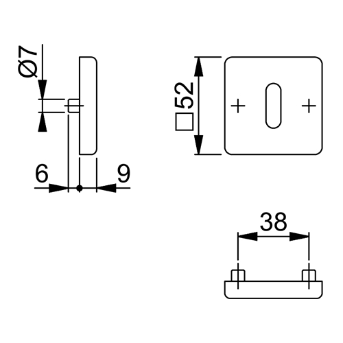 SLEUTELPLAAT VIERKANT 52KVS BB - 52x9mm - zwart mat-dd37-42mm -incl nok-oc pvc Productafbeelding BIGSKZ L