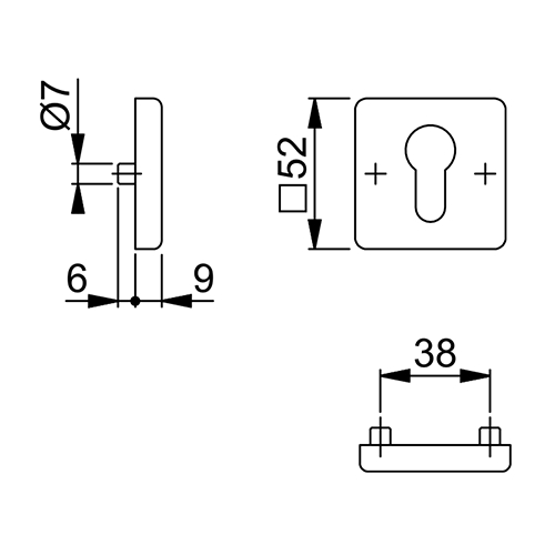 KRUKROZET VIERKANT 52KV 52x9mm - zwart mat - dd37-42mm - incl nok - oc pvc Productafbeelding BIGSKZ L