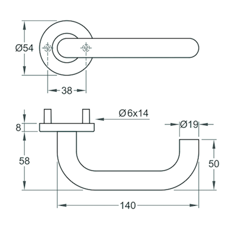 DEURKRUKGN U-afgerond KLASSE 3 Ø19mm - L140mm - ronde rozet met veer - zwart stru Productafbeelding BIGSKZ L